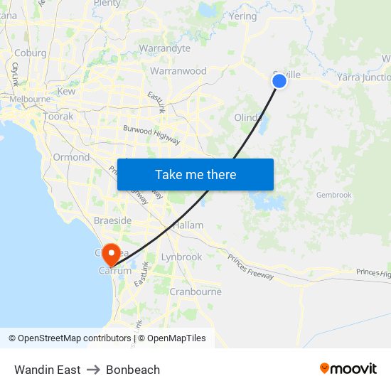 Wandin East to Bonbeach map