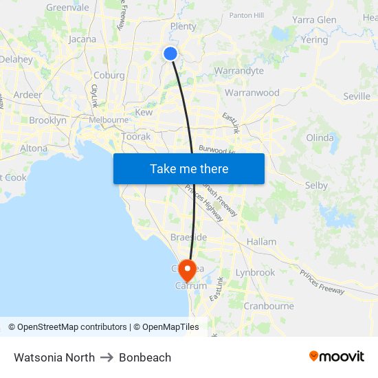 Watsonia North to Bonbeach map