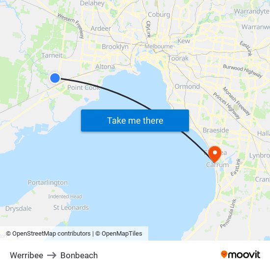 Werribee to Bonbeach map