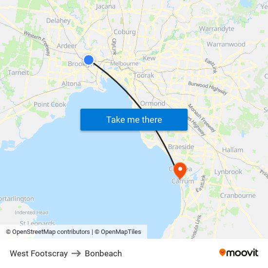 West Footscray to Bonbeach map