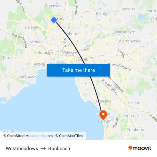 Westmeadows to Bonbeach map