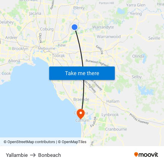 Yallambie to Bonbeach map