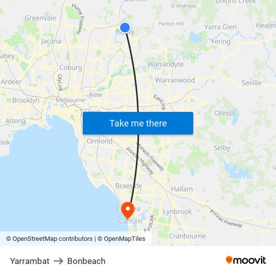 Yarrambat to Bonbeach map