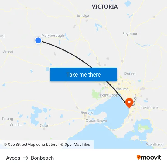 Avoca to Bonbeach map