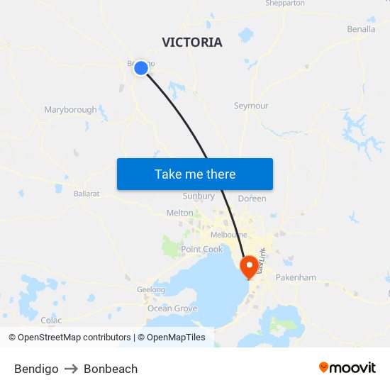 Bendigo to Bonbeach map