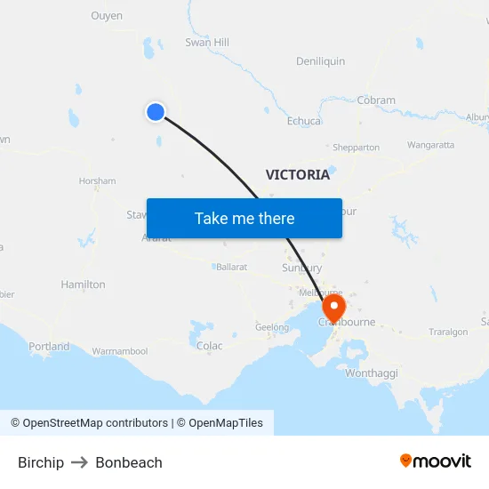 Birchip to Bonbeach map