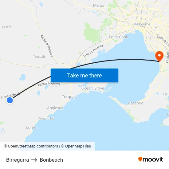 Birregurra to Bonbeach map