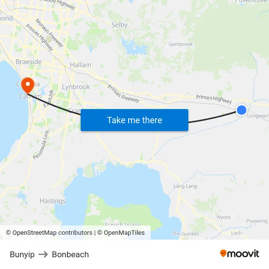 Bunyip to Bonbeach map