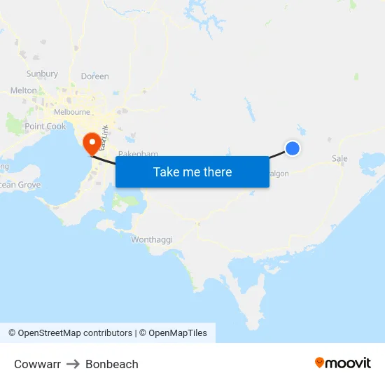 Cowwarr to Bonbeach map