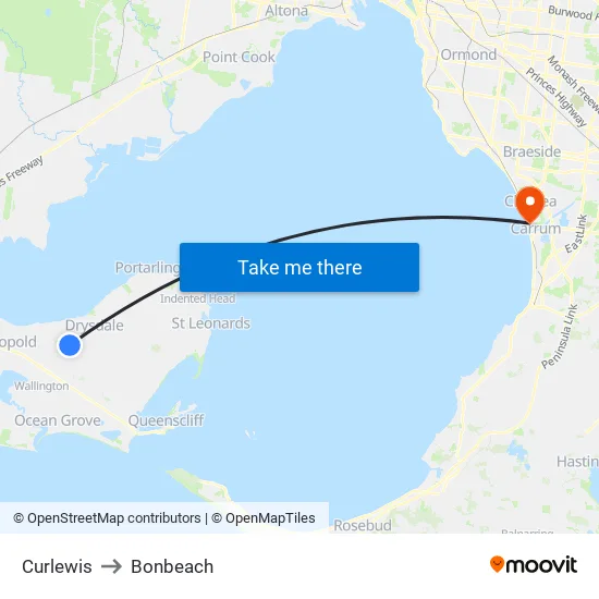 Curlewis to Bonbeach map