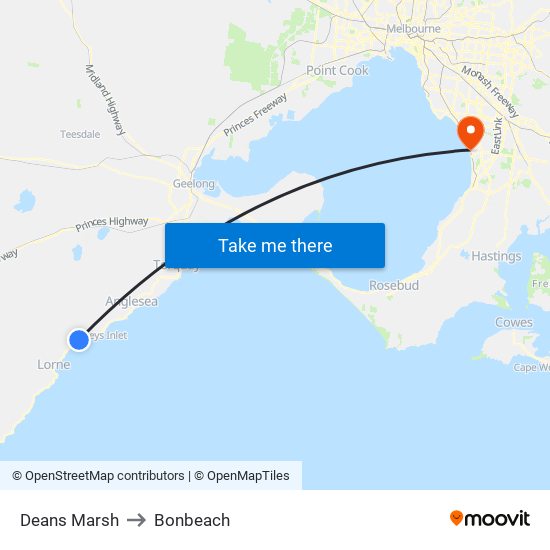 Deans Marsh to Bonbeach map