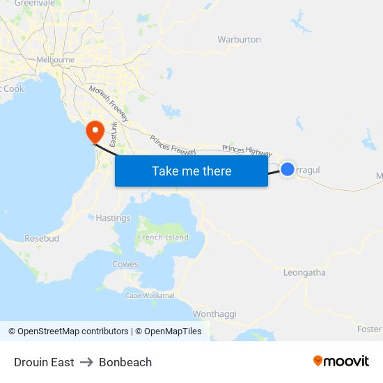 Drouin East to Bonbeach map