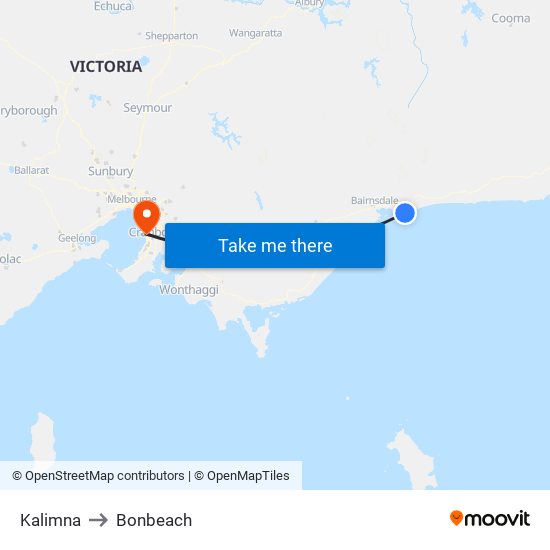 Kalimna to Bonbeach map