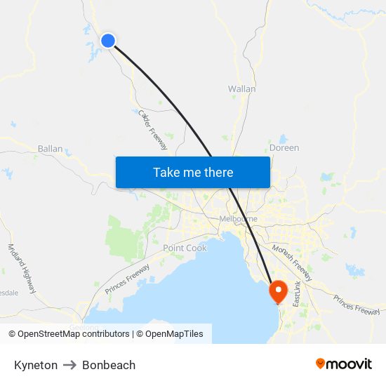 Kyneton to Bonbeach map