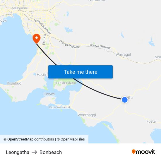 Leongatha to Bonbeach map