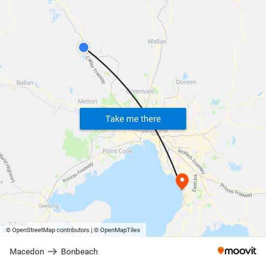 Macedon to Bonbeach map