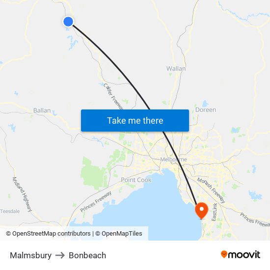Malmsbury to Bonbeach map