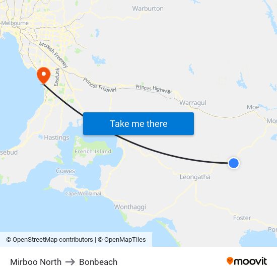 Mirboo North to Bonbeach map