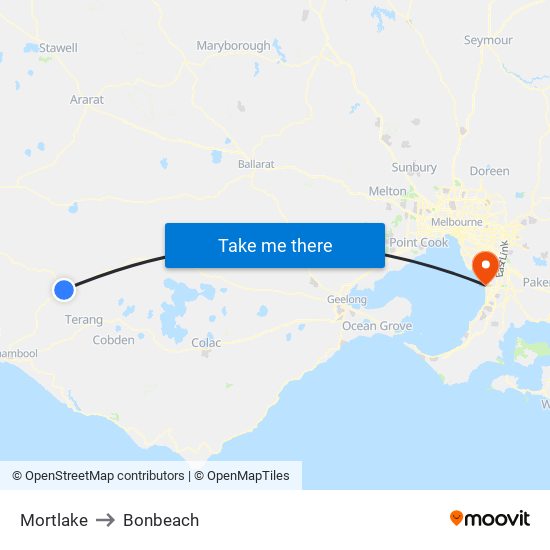 Mortlake to Bonbeach map