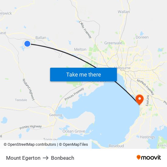 Mount Egerton to Bonbeach map