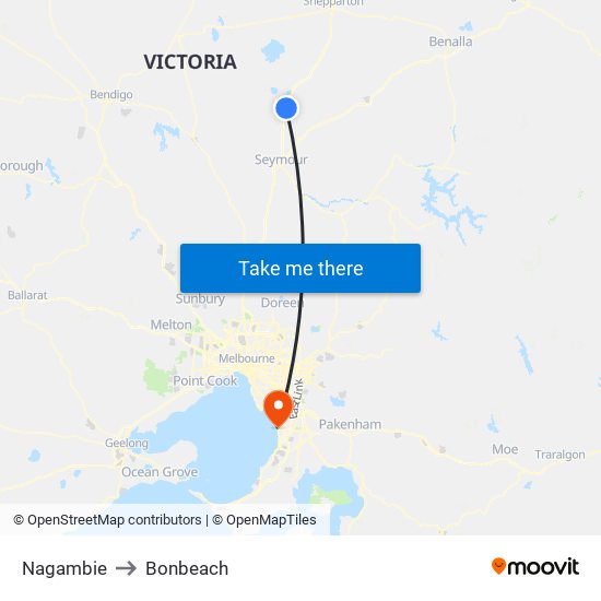 Nagambie to Bonbeach map