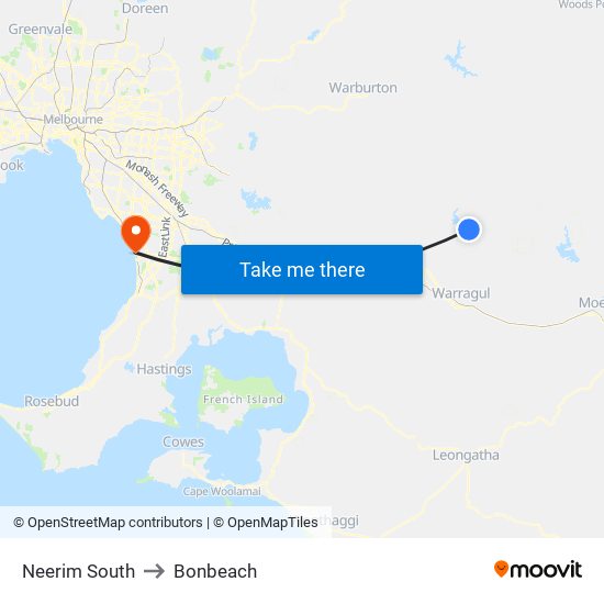 Neerim South to Bonbeach map