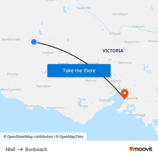 Nhill to Bonbeach map