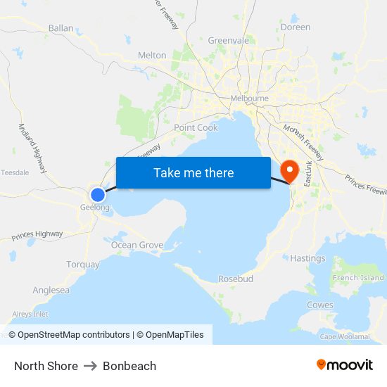 North Shore to Bonbeach map