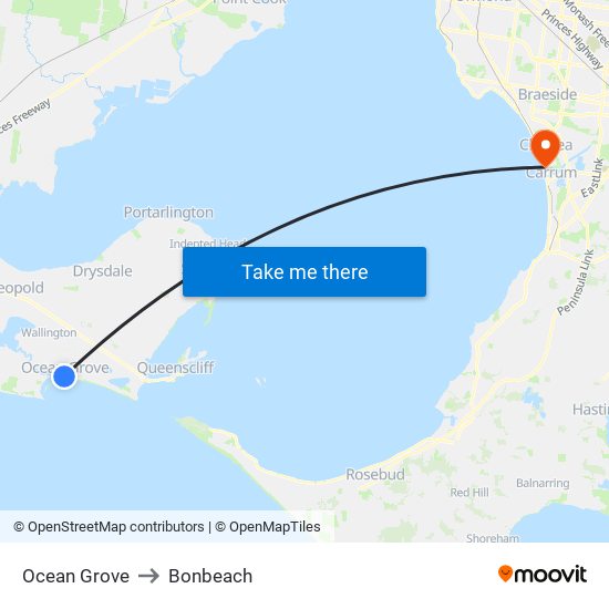 Ocean Grove to Bonbeach map