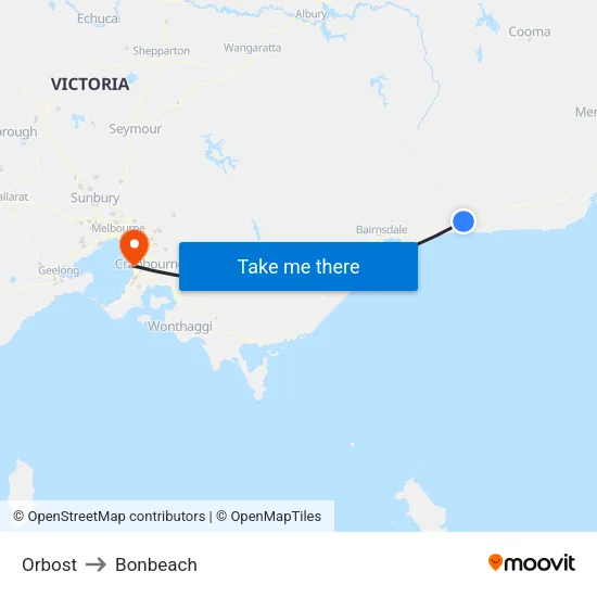 Orbost to Bonbeach map