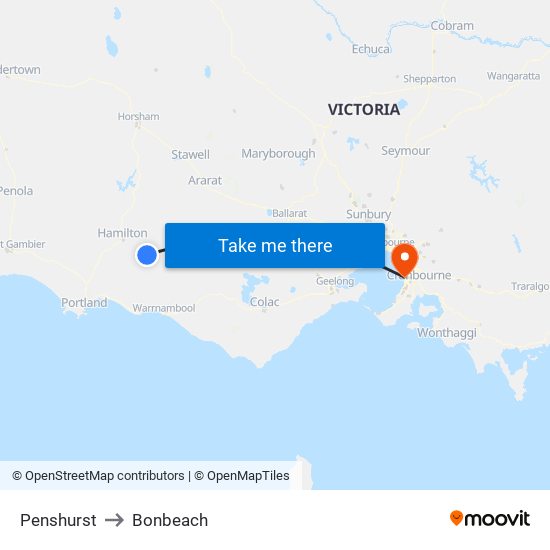 Penshurst to Bonbeach map