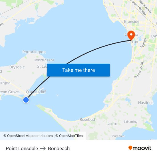 Point Lonsdale to Bonbeach map