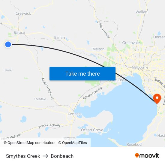 Smythes Creek to Bonbeach map