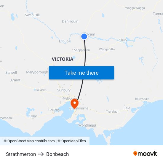 Strathmerton to Bonbeach map