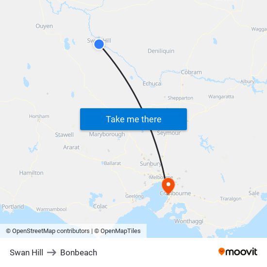 Swan Hill to Bonbeach map