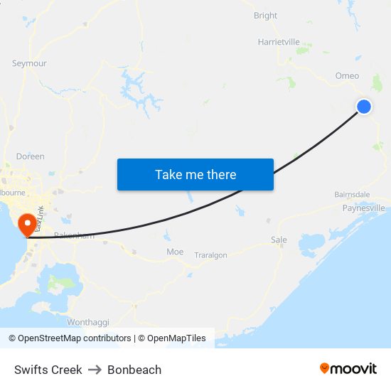 Swifts Creek to Bonbeach map