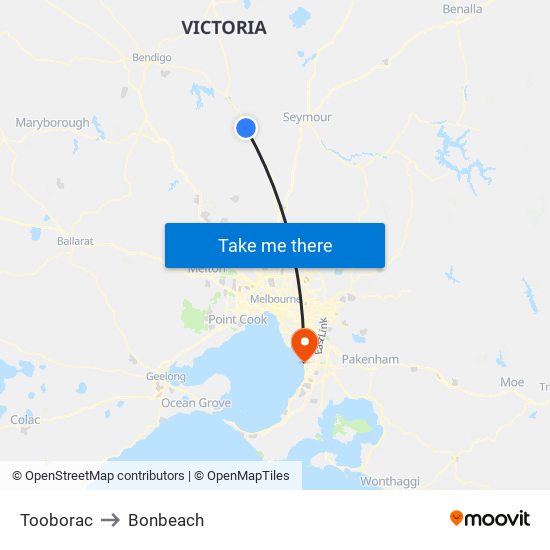 Tooborac to Bonbeach map