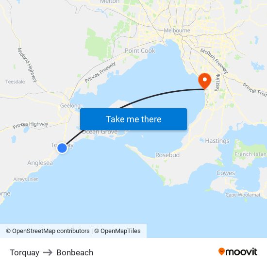 Torquay to Bonbeach map