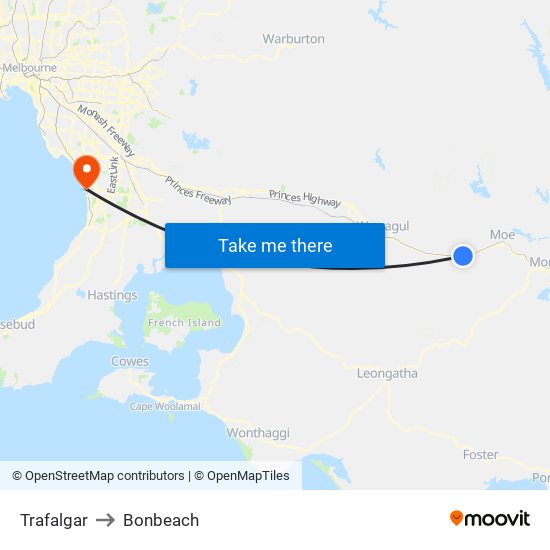 Trafalgar to Bonbeach map