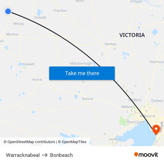 Warracknabeal to Bonbeach map