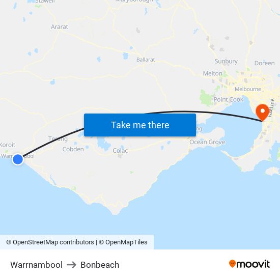 Warrnambool to Bonbeach map