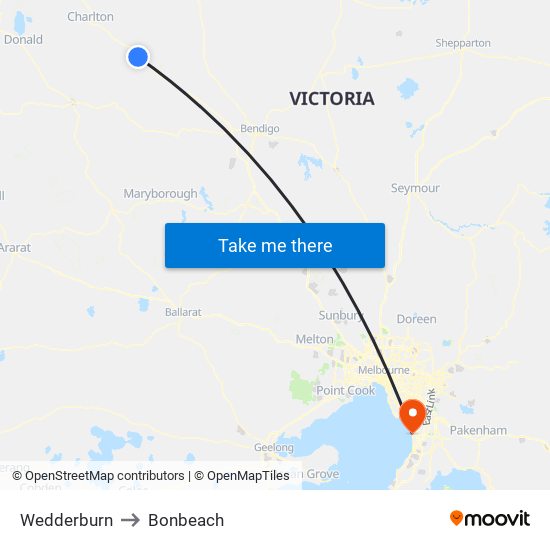 Wedderburn to Bonbeach map