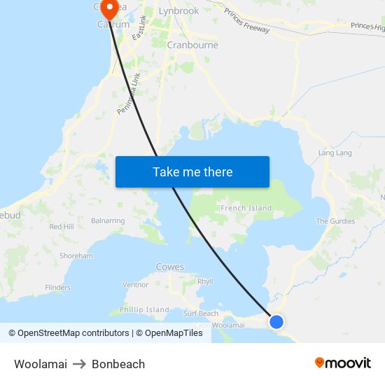 Woolamai to Bonbeach map