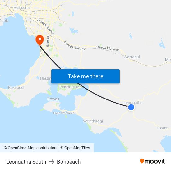 Leongatha South to Bonbeach map