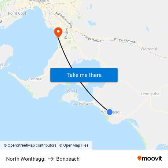 North Wonthaggi to Bonbeach map