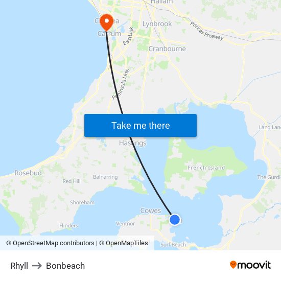 Rhyll to Bonbeach map