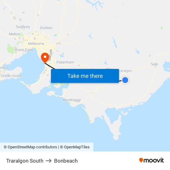 Traralgon South to Bonbeach map