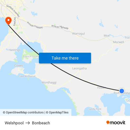 Welshpool to Bonbeach map