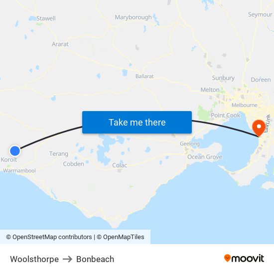 Woolsthorpe to Bonbeach map