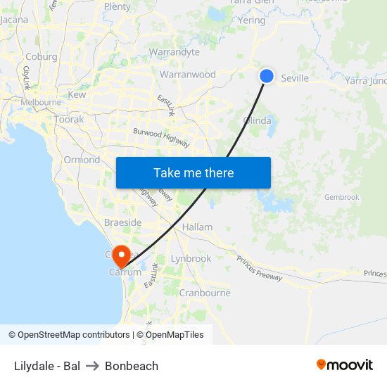 Lilydale - Bal to Bonbeach map